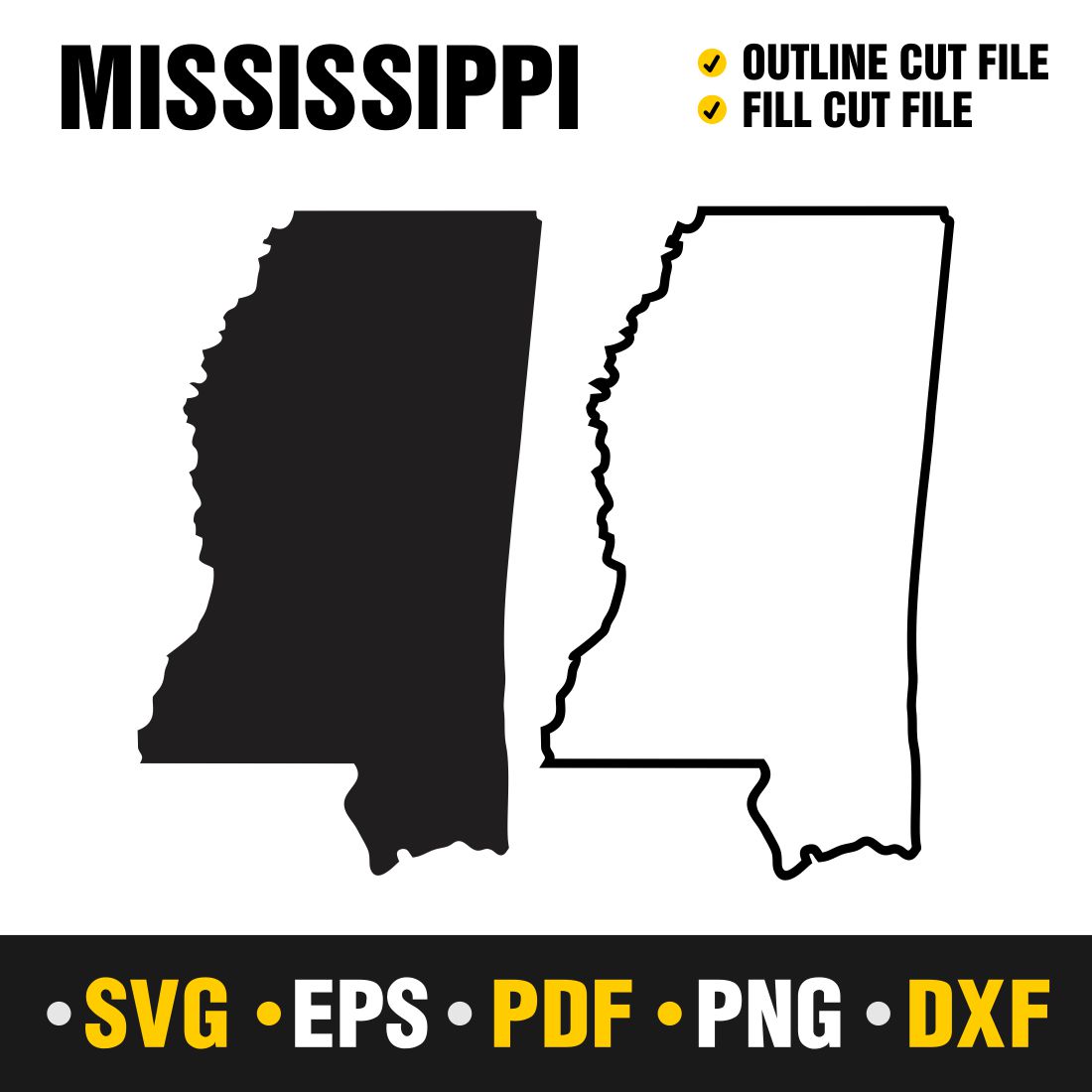 Mississippi Map SVG, PNG, PDF, EPS & DXF - Mississippi Vector Files - Perfect for Your USA-Themed Projects cover image.