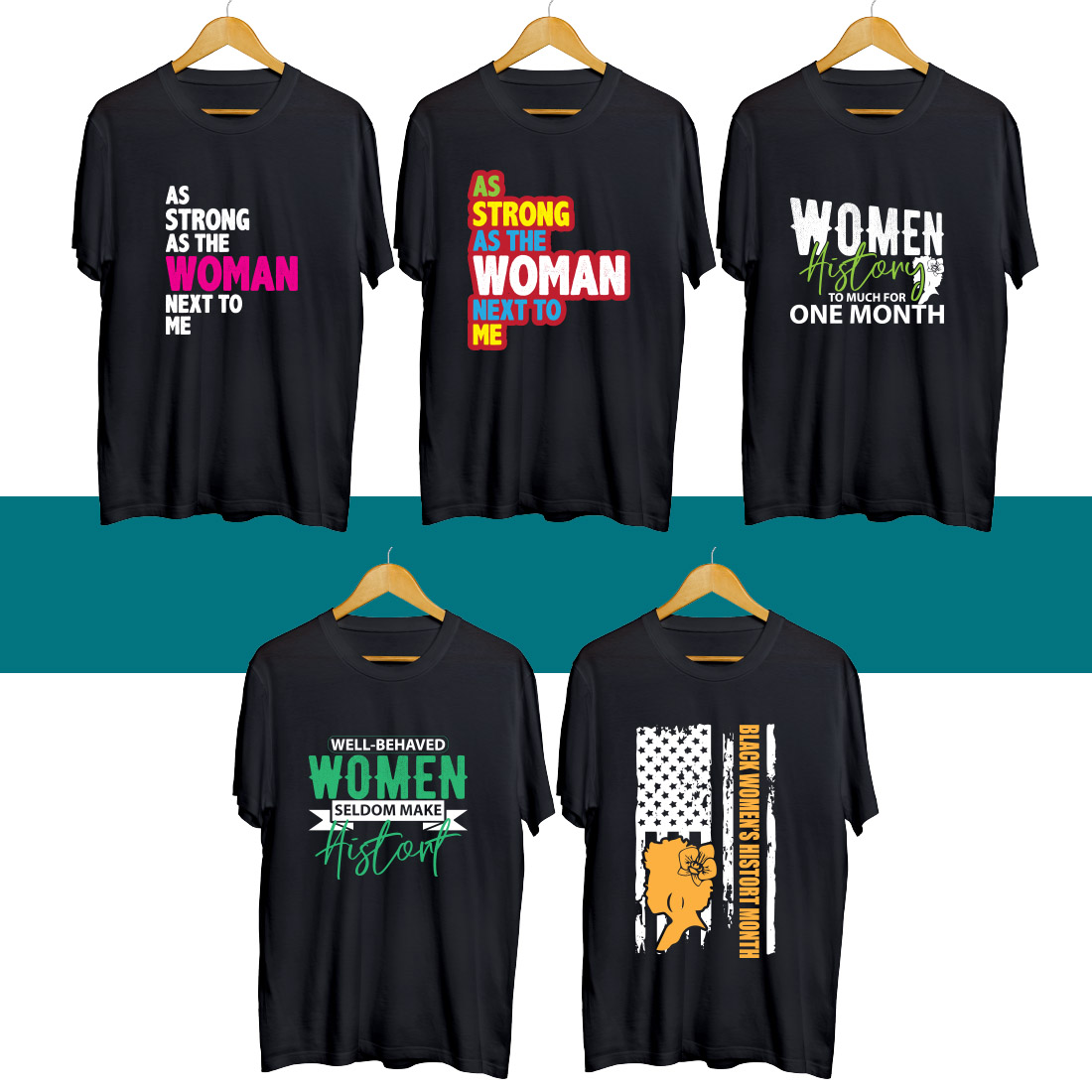 Group of t - shirts with different slogans on them.