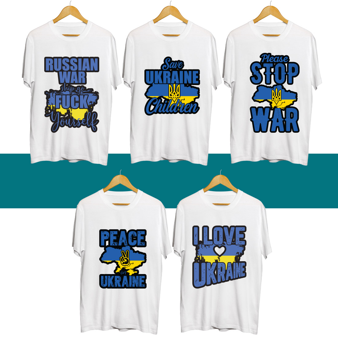 Four t - shirts that say peace is ukraine and ukraine is ukraine.