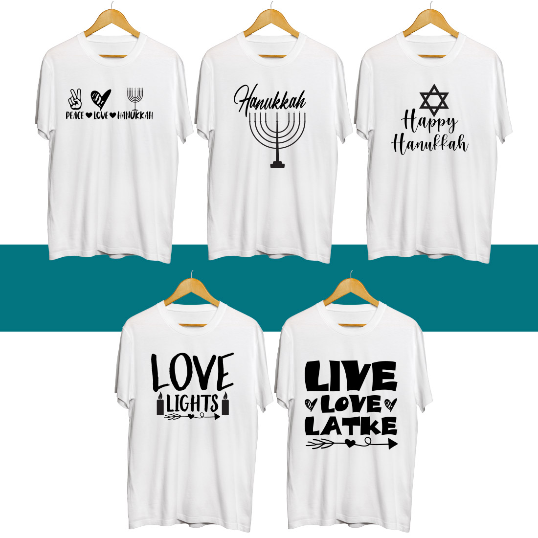 Four t - shirts that say love.