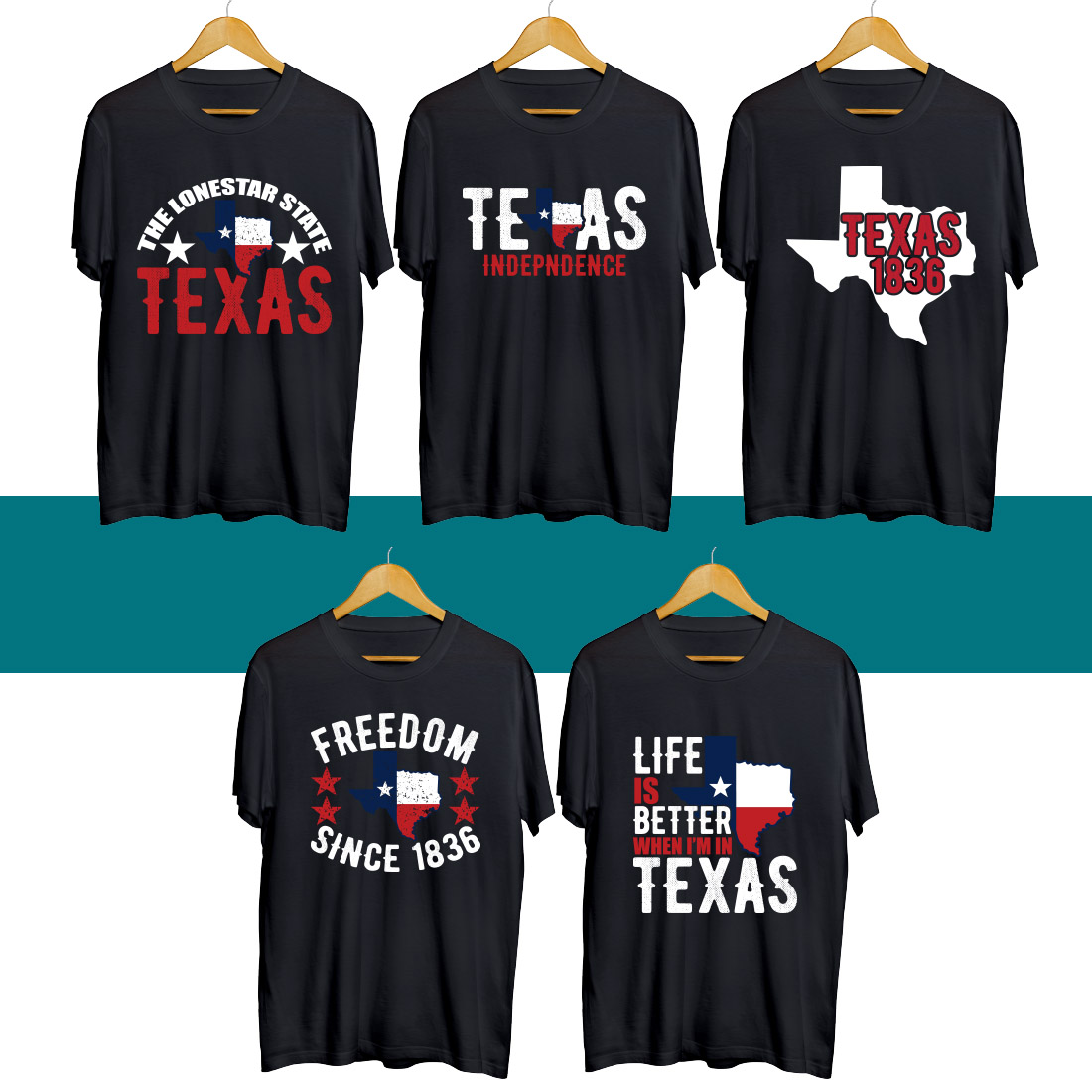 Texas Day SVG T Shirt Designs Bundle cover image.