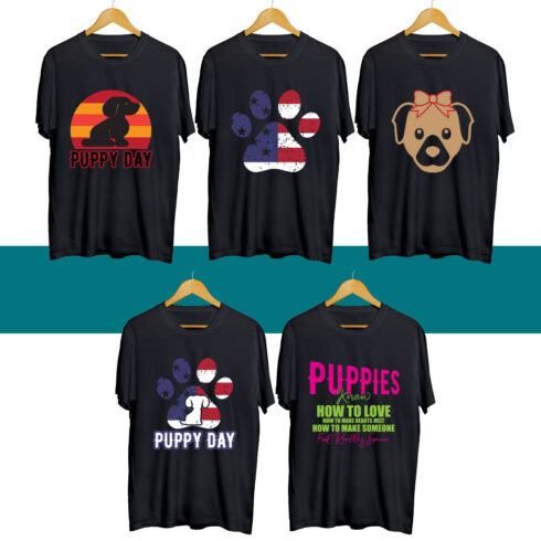 Puppy Day SVG T Shirt Designs Bundle cover image.