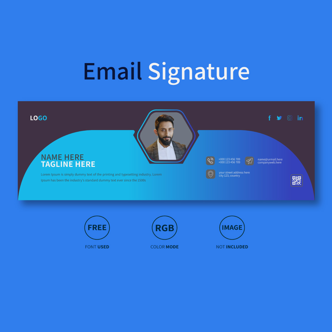 Email signature design or email footer design and personal Facebook cover design template preview image.