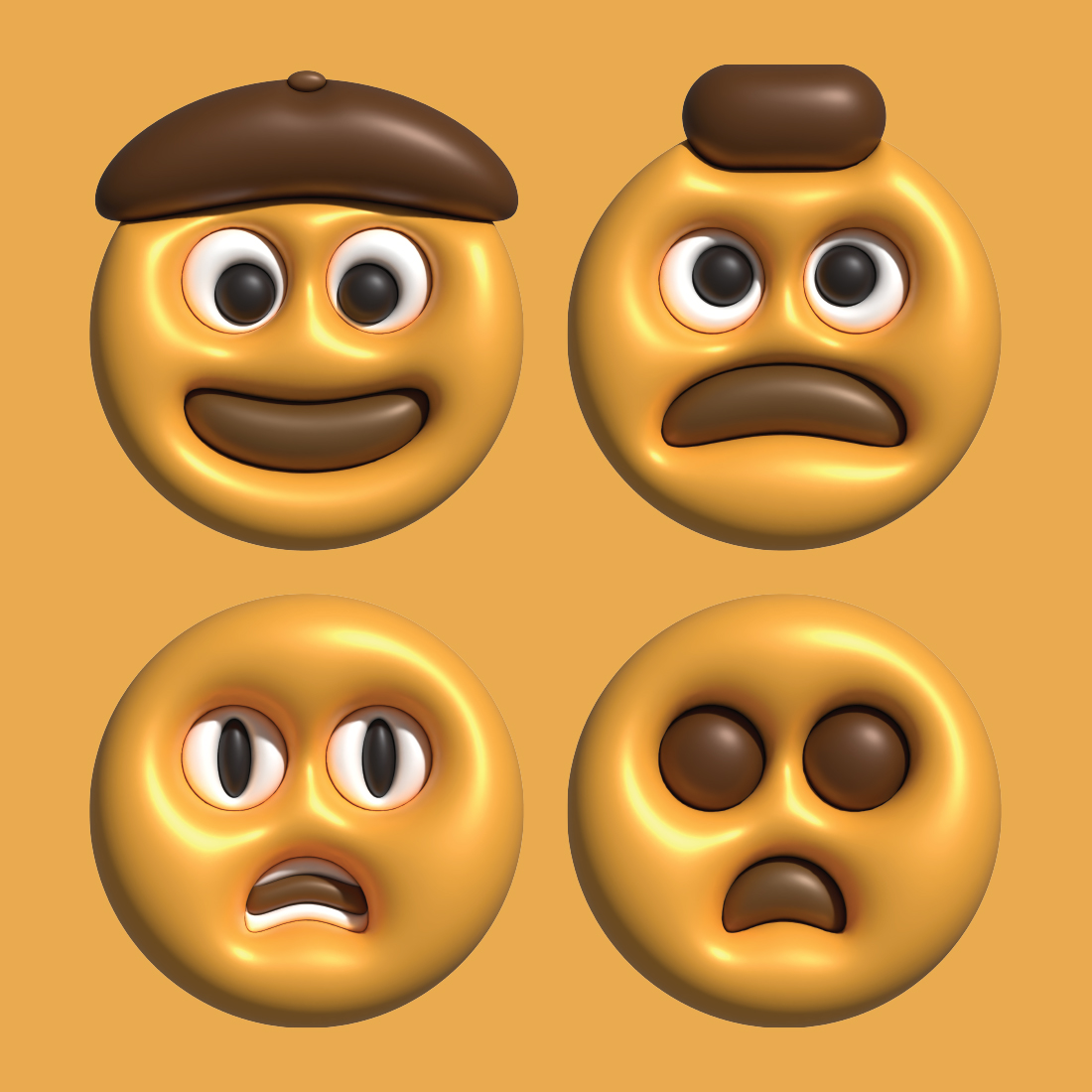 Set of four emoticions with different facial expressions.