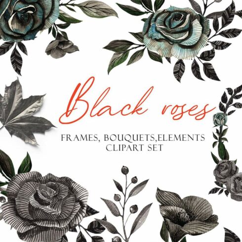Black Roses Watercolor Clipart Set cover image.