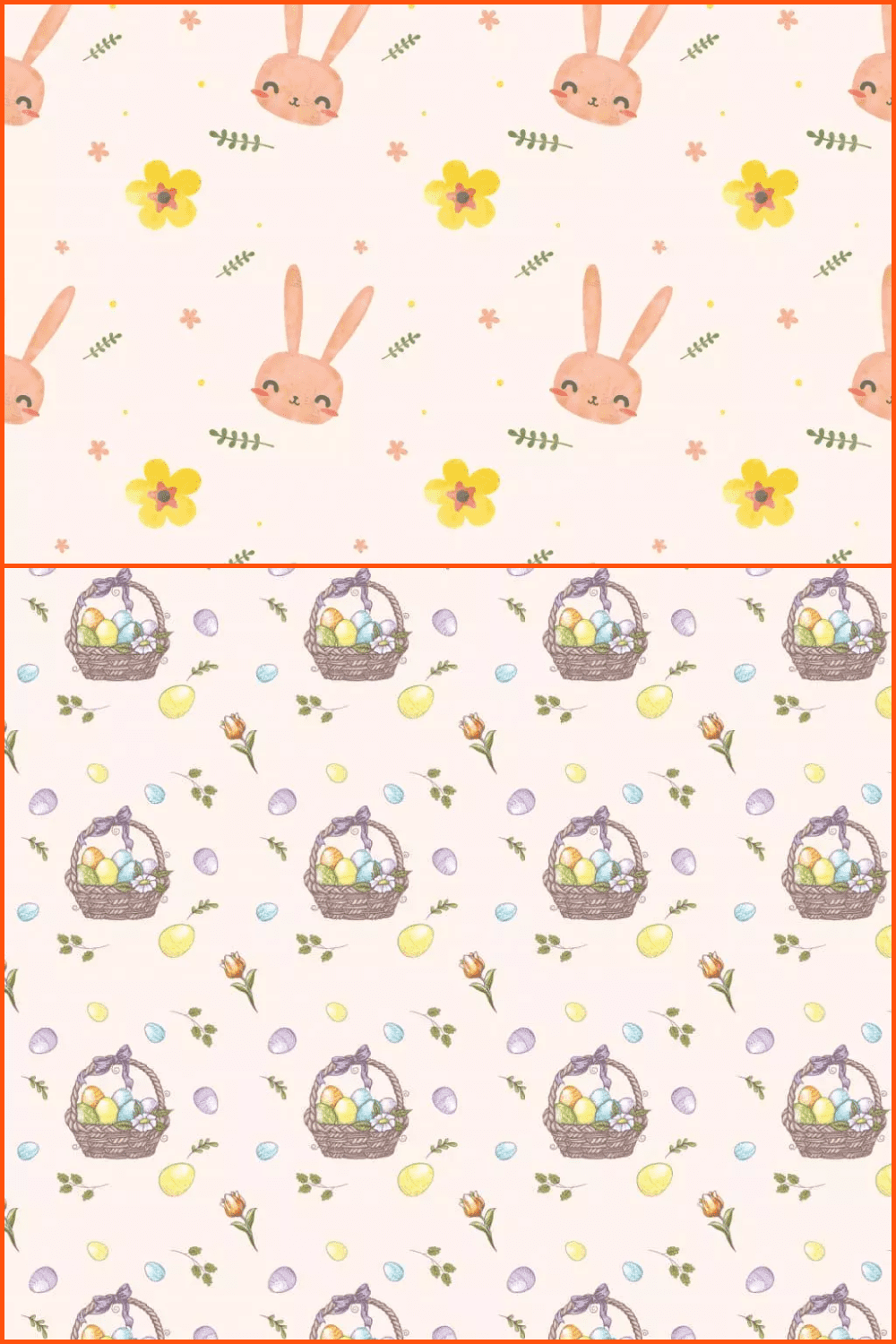 Patterns in the form of Easter eggs, rabbits, flowers and baskets with eggs.