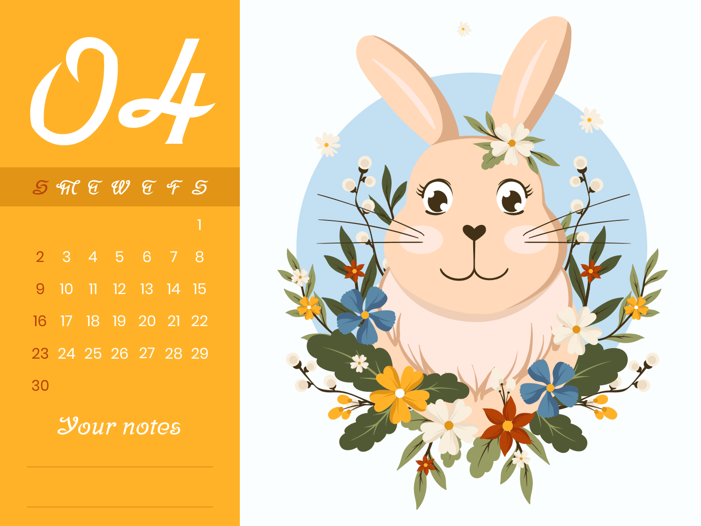 Calendar with a cute bunny on it.