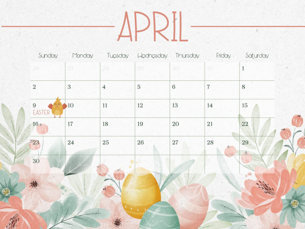 Free Aesthetic April Calendar MasterBundles