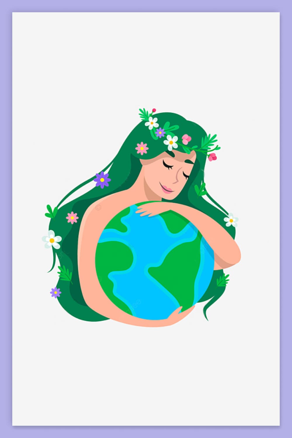 A cartoon mother Earth hugging the world.