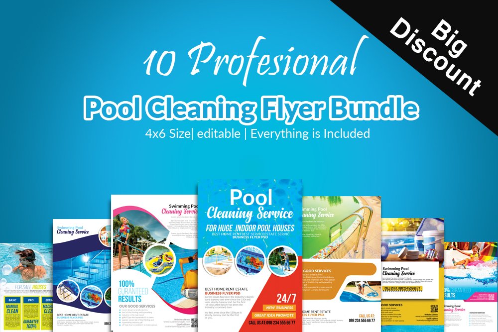 10 Pool Cleaning Flyers Bundle cover image.