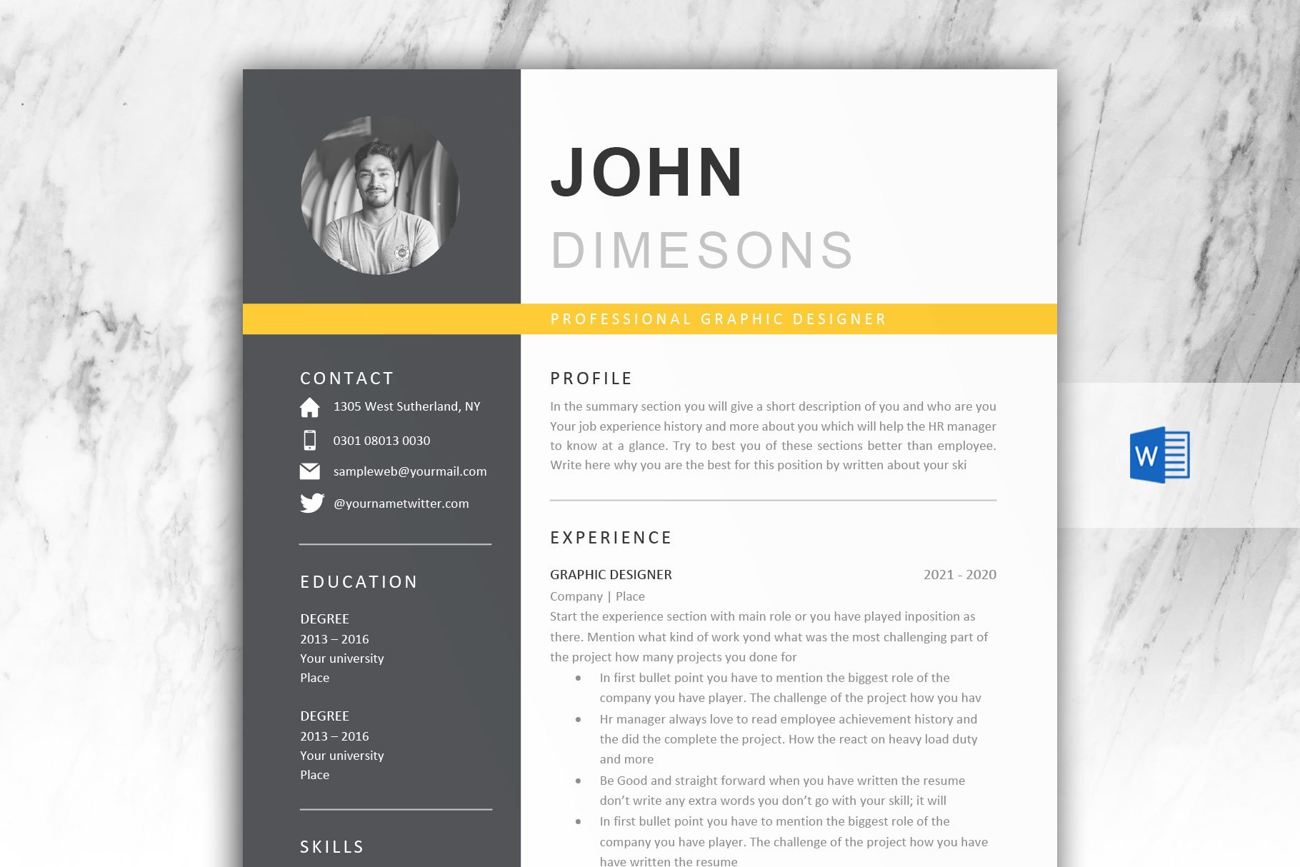 Minimal Resume CV template in Word cover image.
