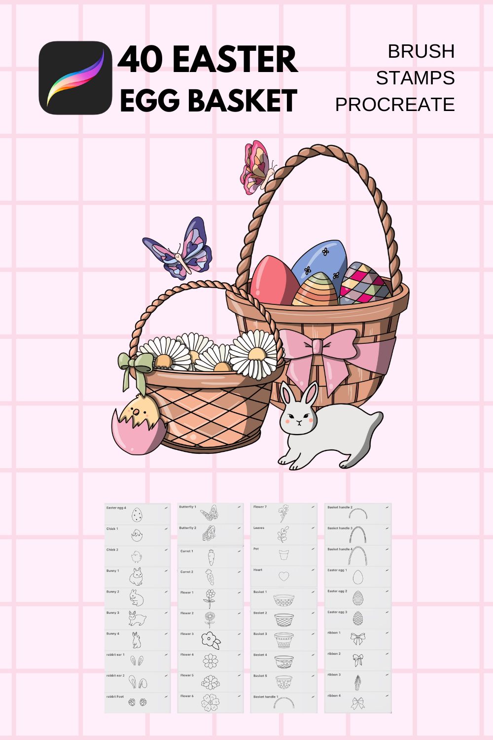 40 Easter Egg Basket - Brush Stamps procreate pinterest preview image.
