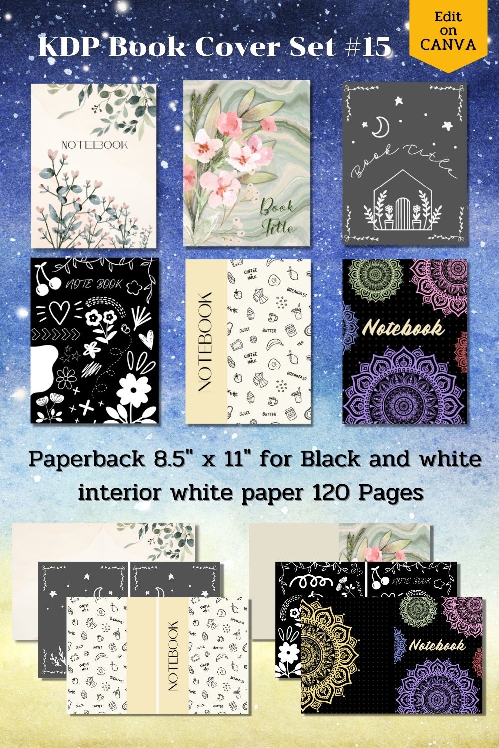 KDP Book Cover Set #15 Canva Template – Paperback pinterest preview image.