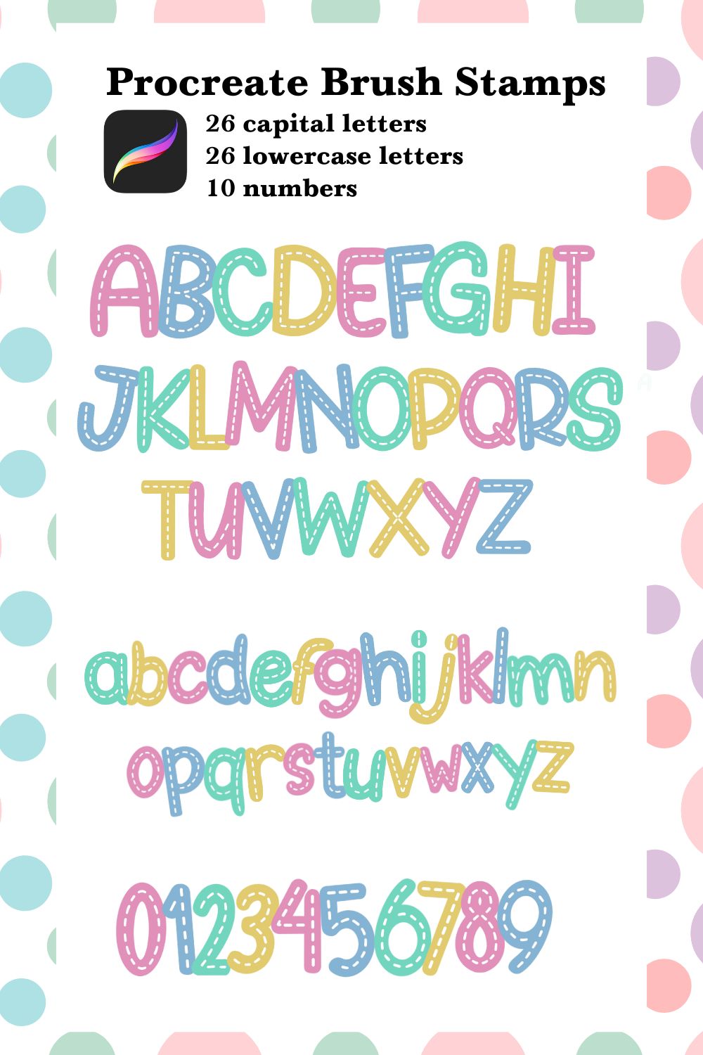 26 Uppercase & Lowercase Letters & Number 0-9 Brush Stamps pinterest preview image.