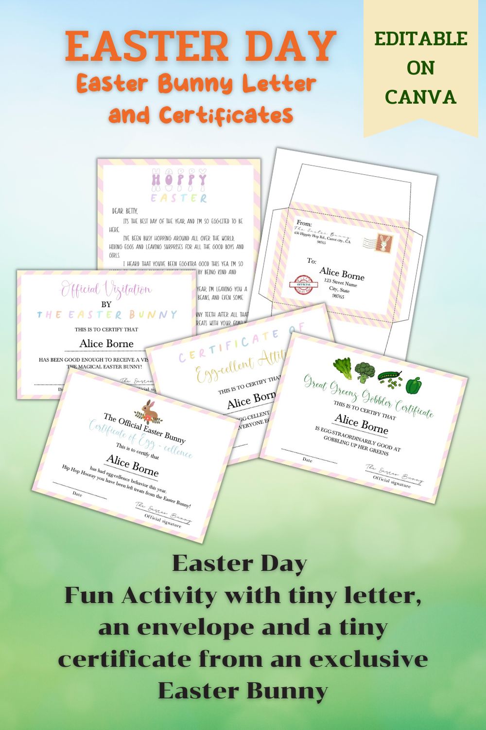 EDITABLE Letter from Easter Bunny and certificates pinterest preview image.