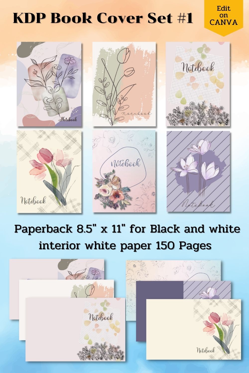KDP Book Cover Set Canva Template – Paperback pinterest preview image.