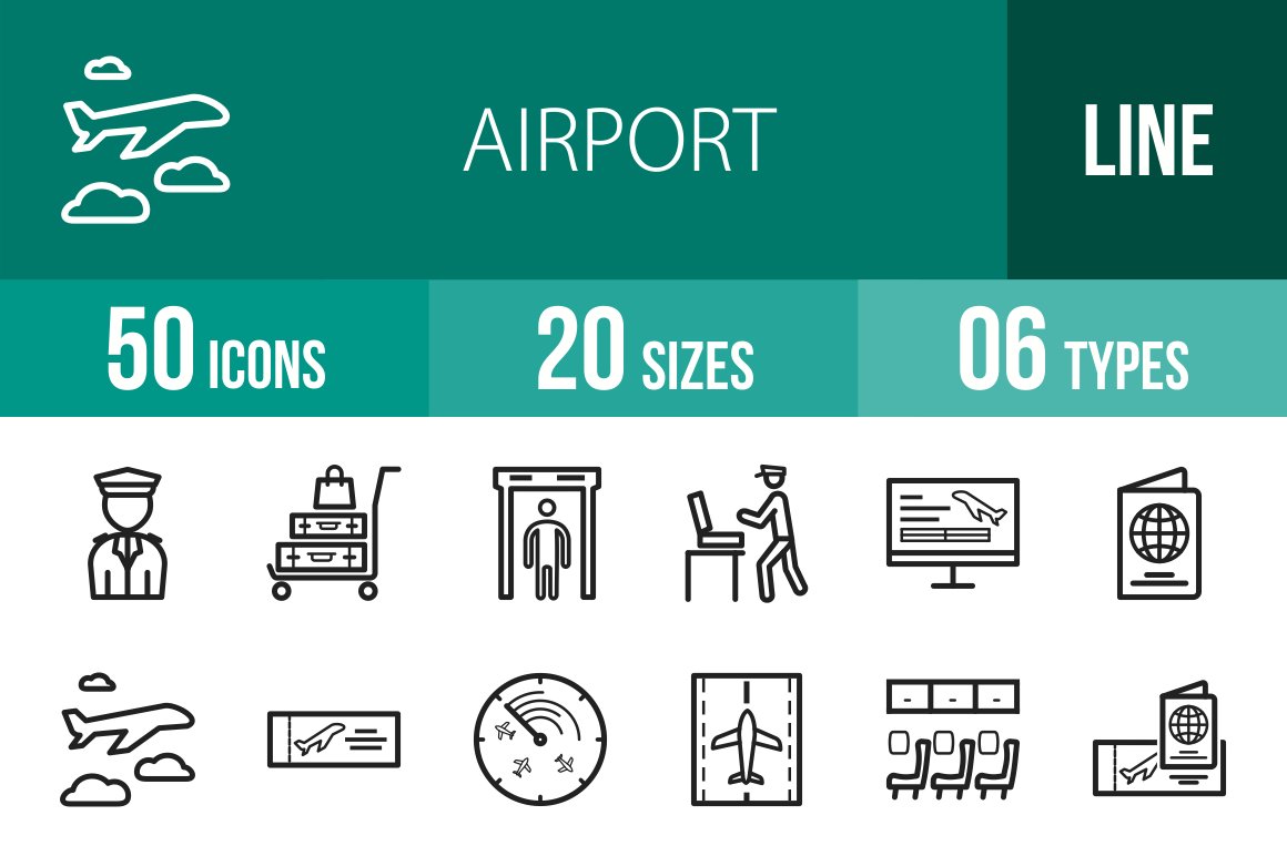 50 Airport Line Icons cover image.