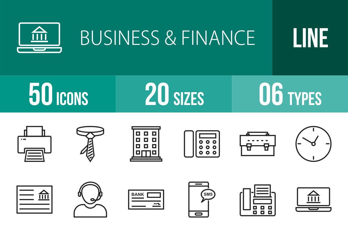 50 Business & Finance Line Icons cover image.