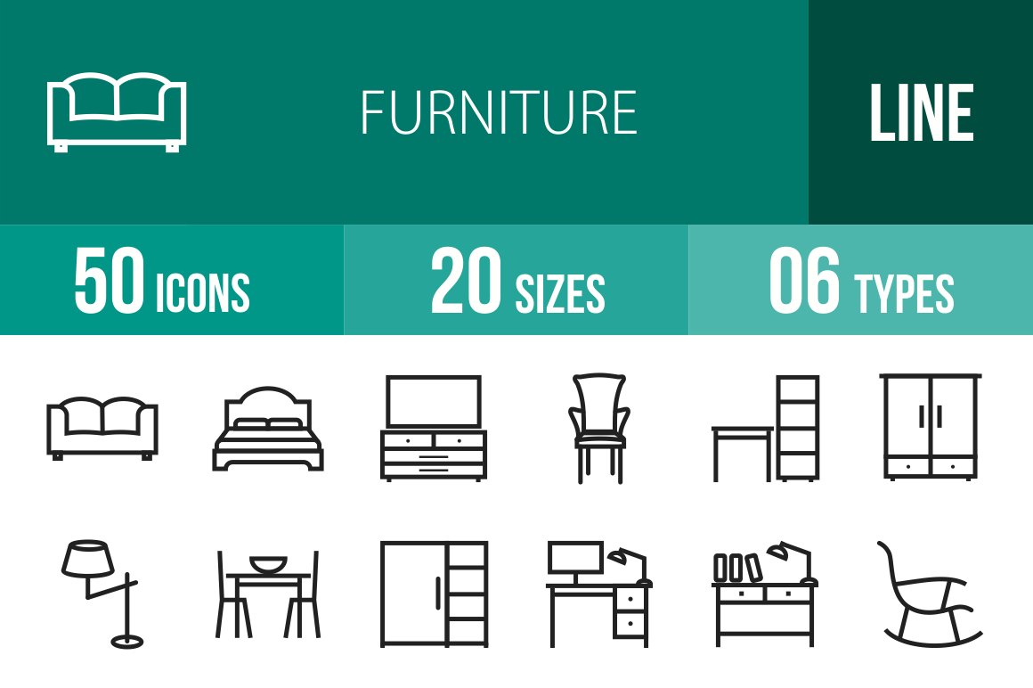 50 Furniture Line Icons cover image.