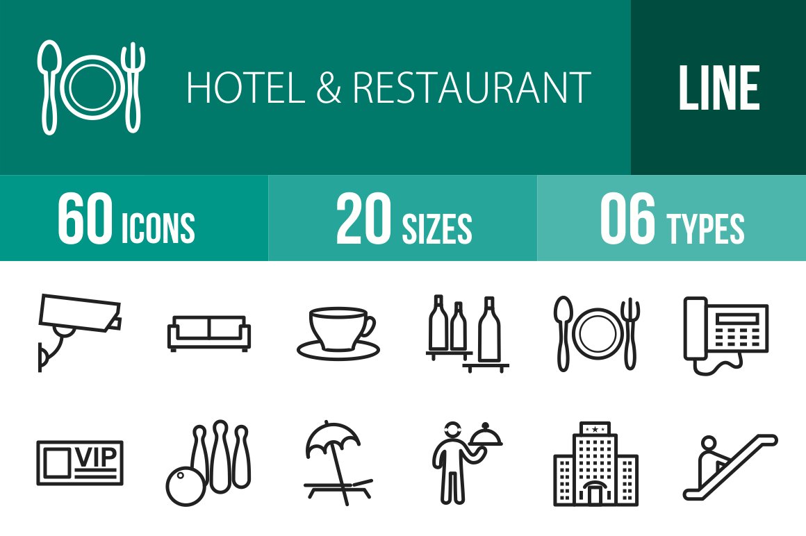 60 Hotel & Restaurant Line Icons cover image.