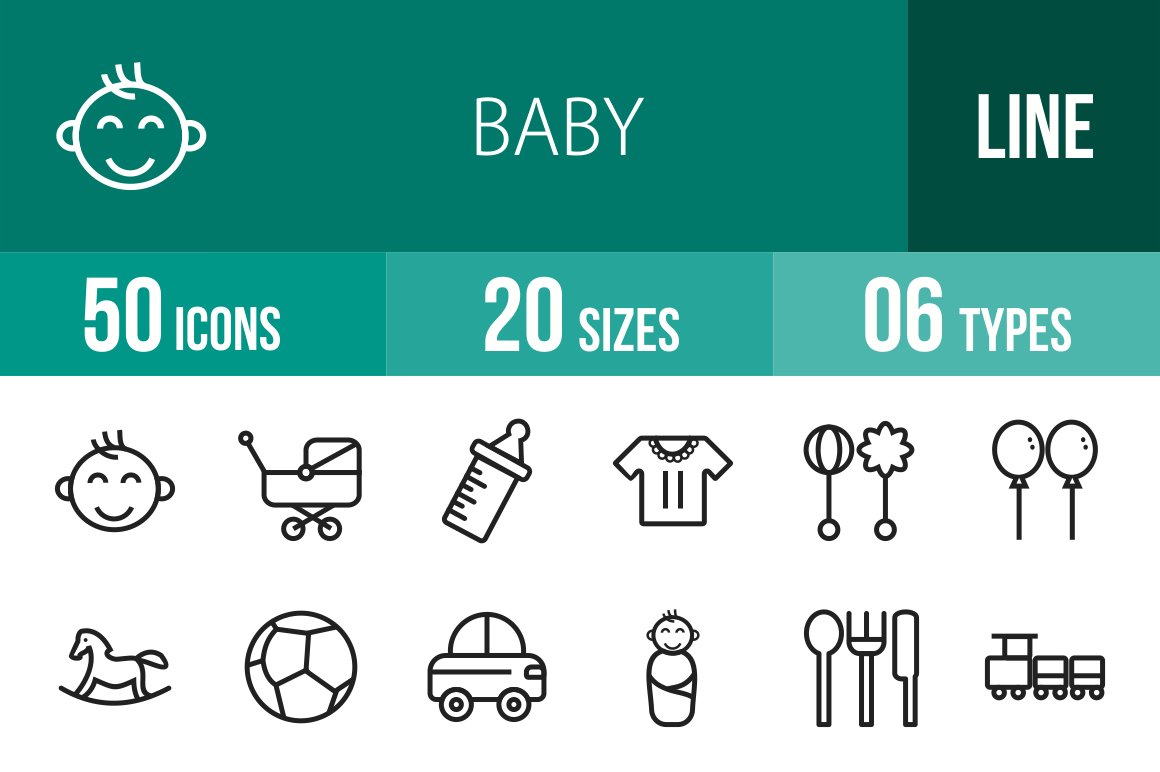 50 Baby Line Icons cover image.