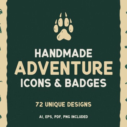 72 handmade adventure icons & badges cover image.