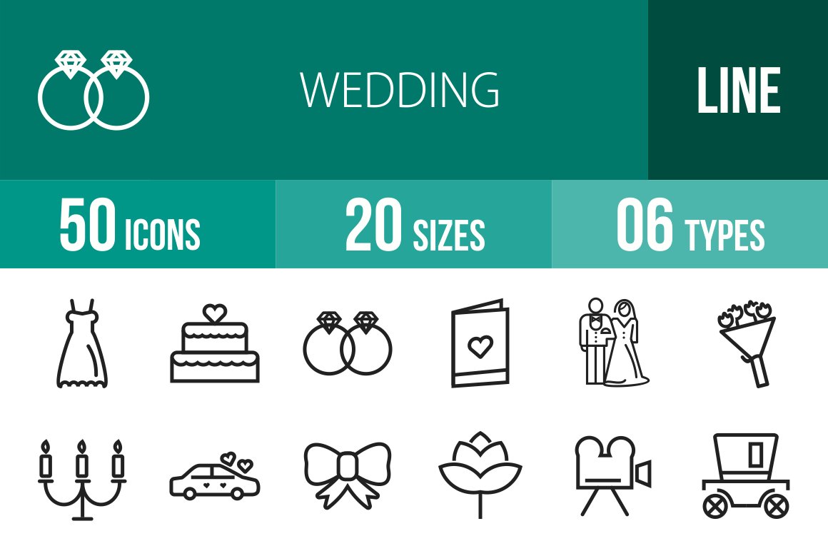 50 Wedding Line Icons cover image.