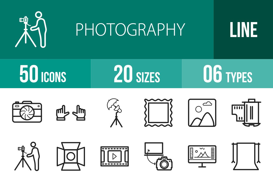 50 Photography Line Icons cover image.