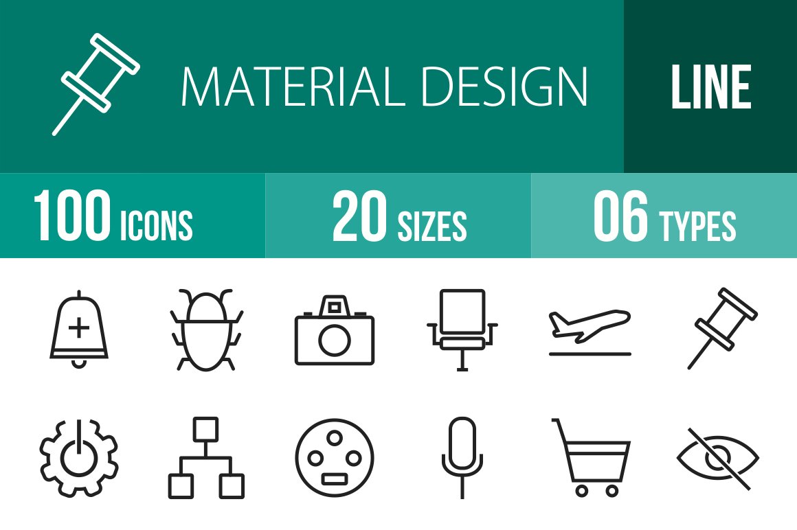 100 Material Design Line Icons cover image.