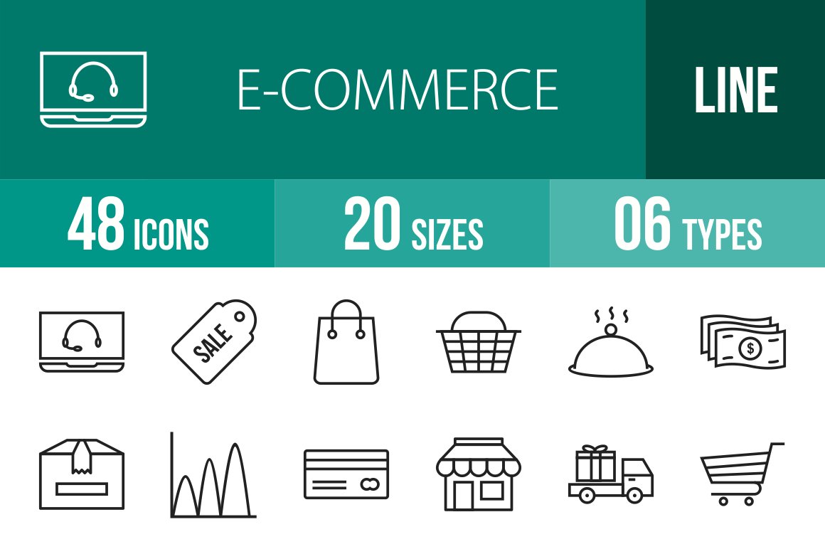 48 Ecommerce Line Icons cover image.