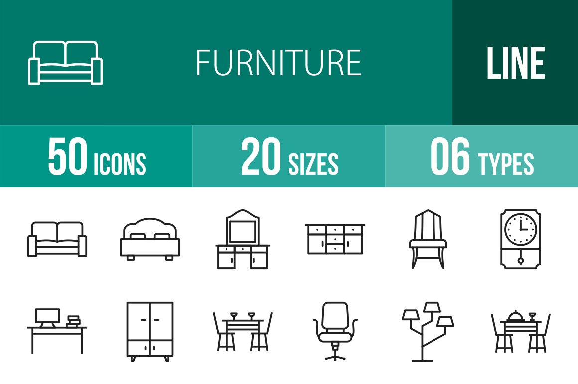 50 Furniture Line Icons cover image.