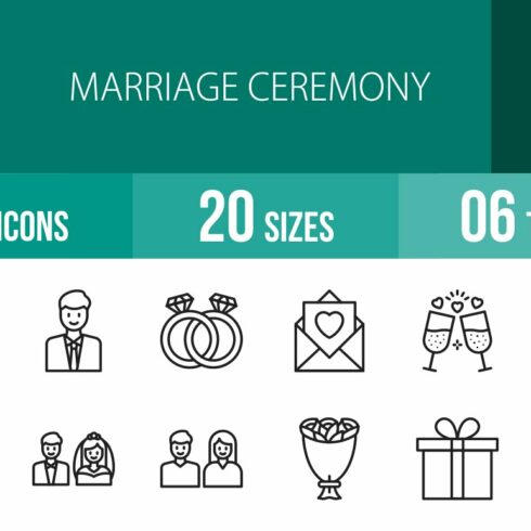 50 Marriage Ceremony Line Icons cover image.