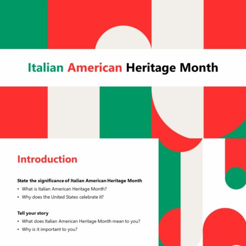 Italian American heritage month PowerPoint presentation template cover image.