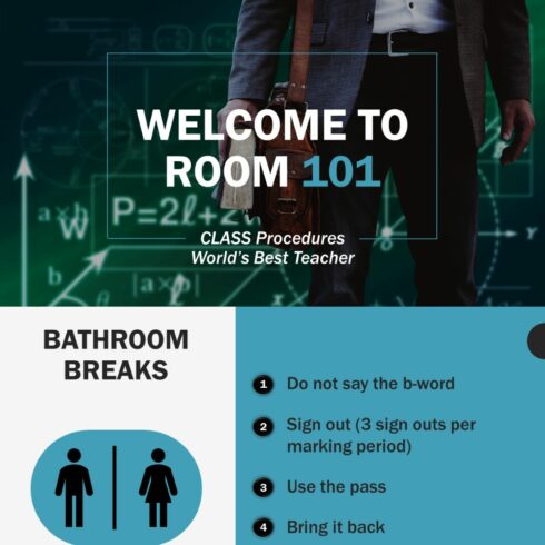 Welcome Room 101 PowerPoint Presentation Template cover image.