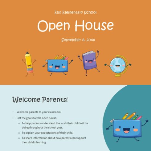 Open house PowerPoint template cover image.