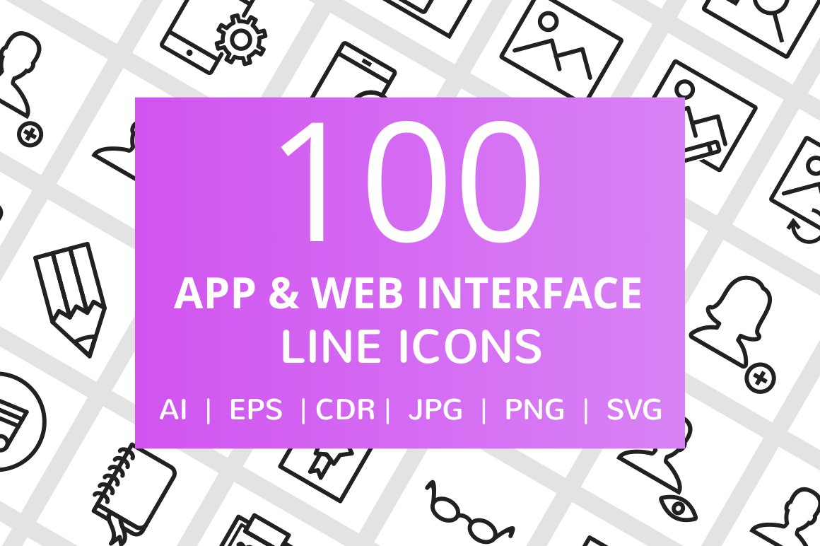 100 App & Web Interface Line Icons cover image.