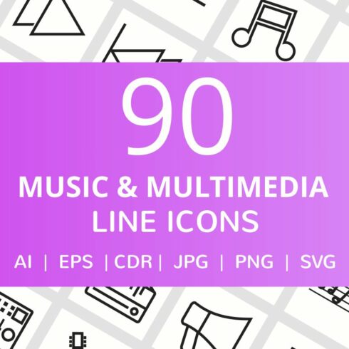 90 Music & Multimedia Line Icons cover image.