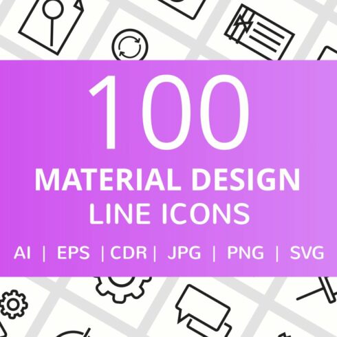 100 Material Design Line Icons cover image.