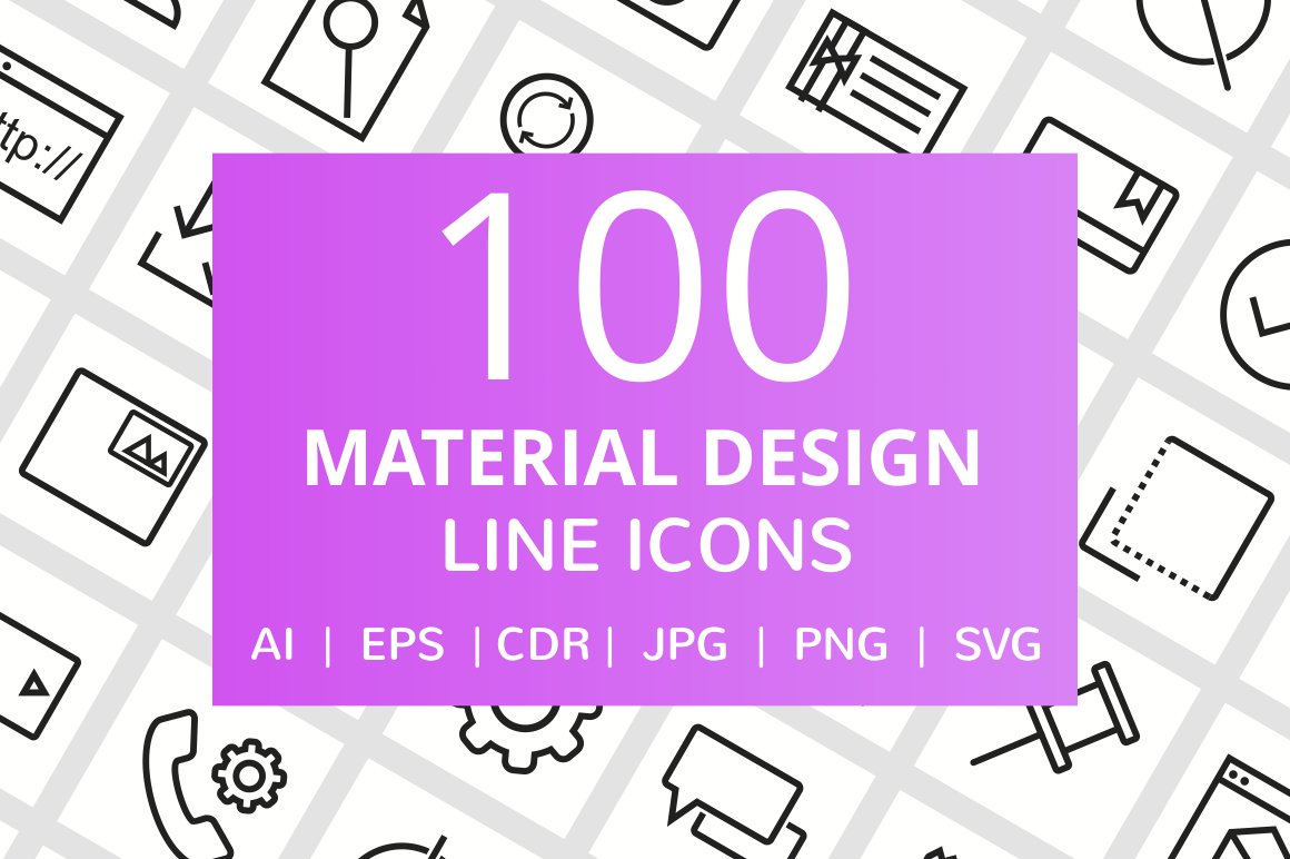 100 Material Design Line Icons cover image.