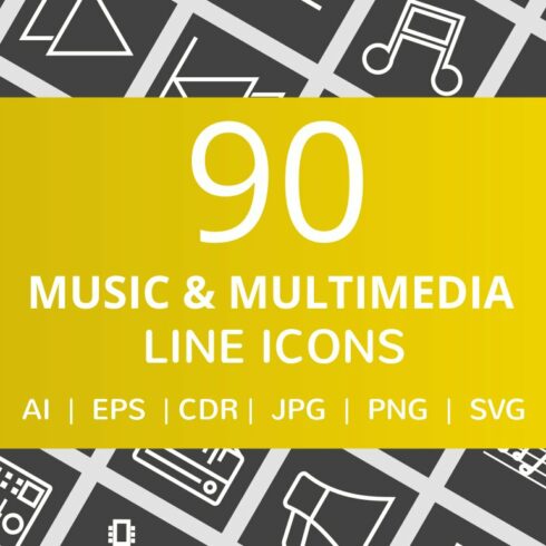 90 Music & Multimedia Line Icons cover image.