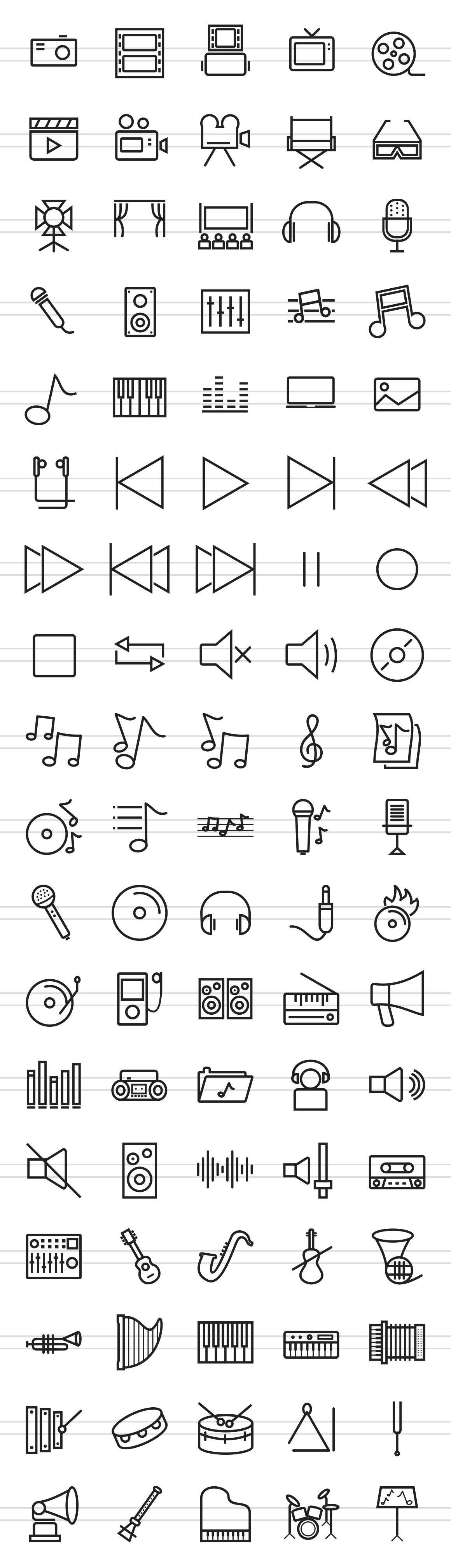 90 Music & Multimedia Line Icons preview image.