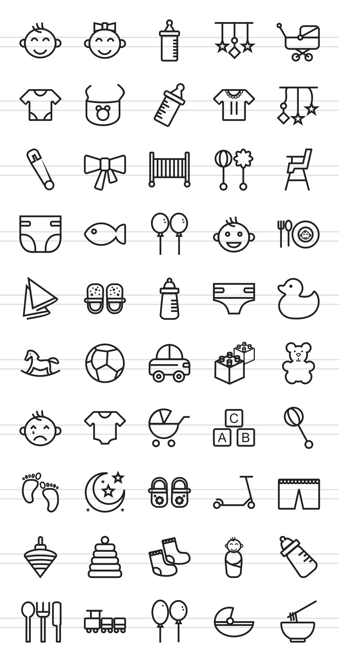 50 Baby Line Icons preview image.