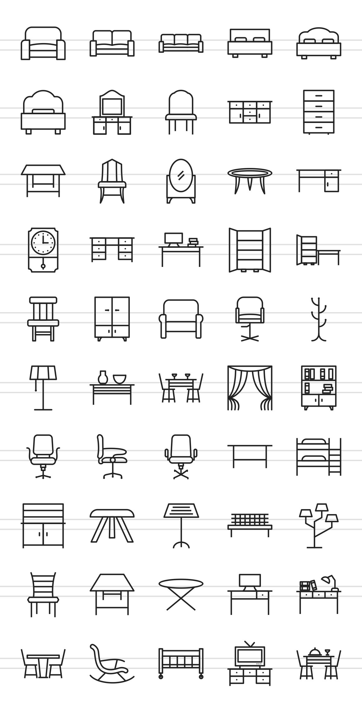 50 Furniture Line Icons preview image.