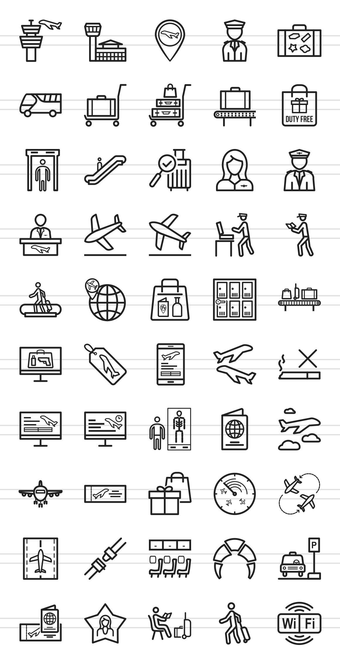 50 Airport Line Icons preview image.
