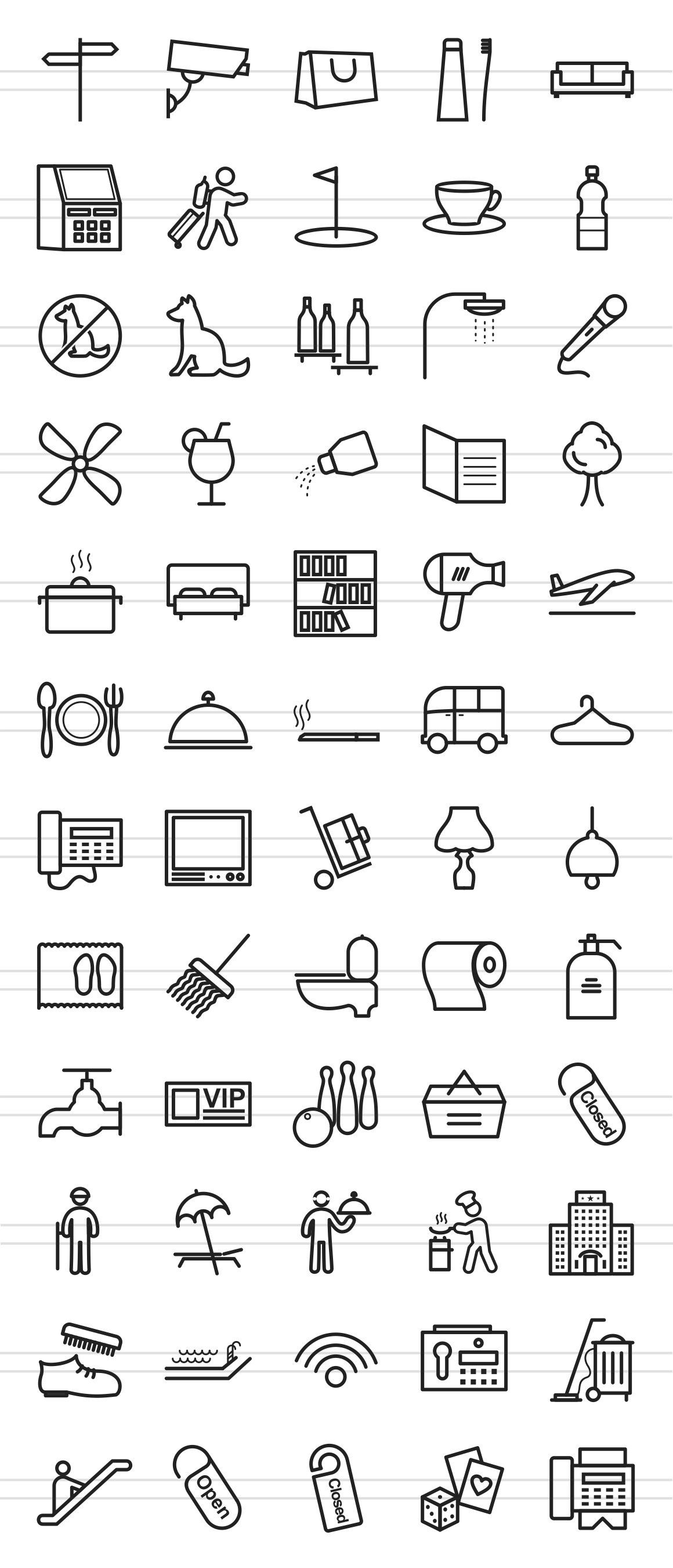 60 Hotel & Restaurant Line Icons preview image.