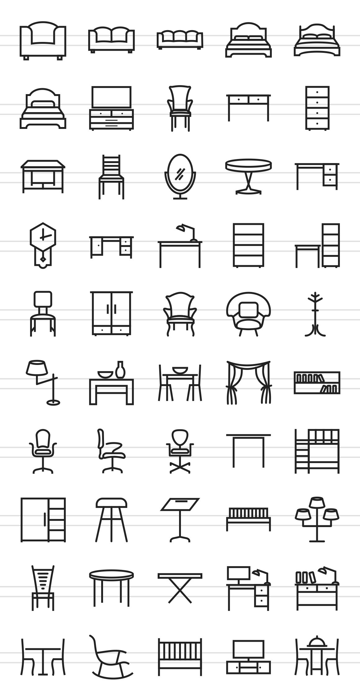 50 Furniture Line Icons preview image.