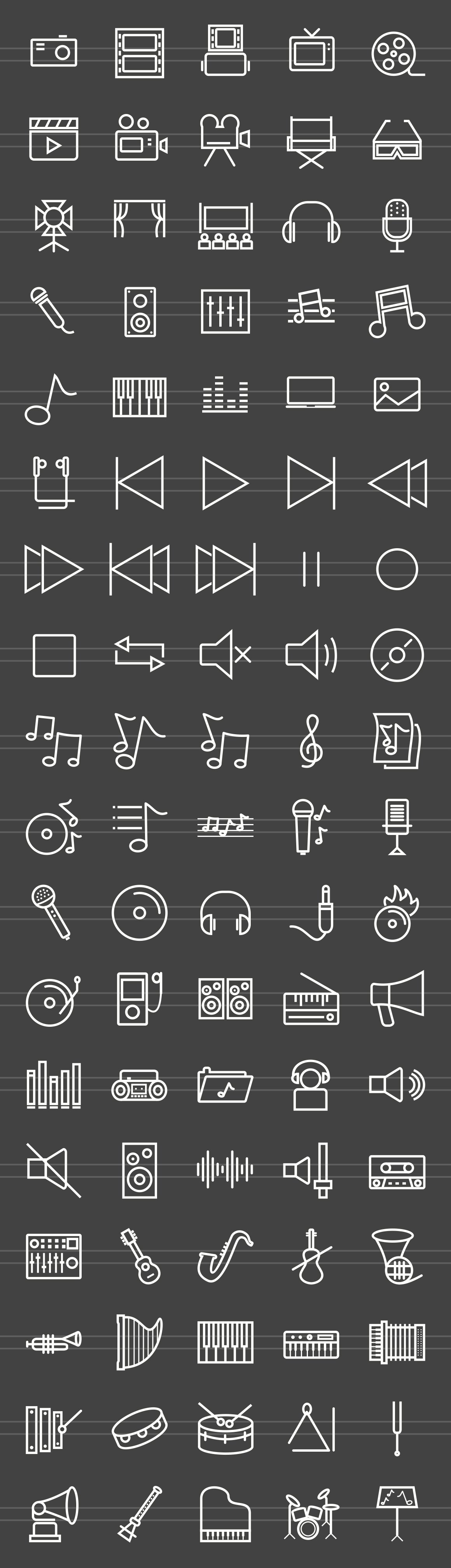 90 Music & Multimedia Line Icons preview image.