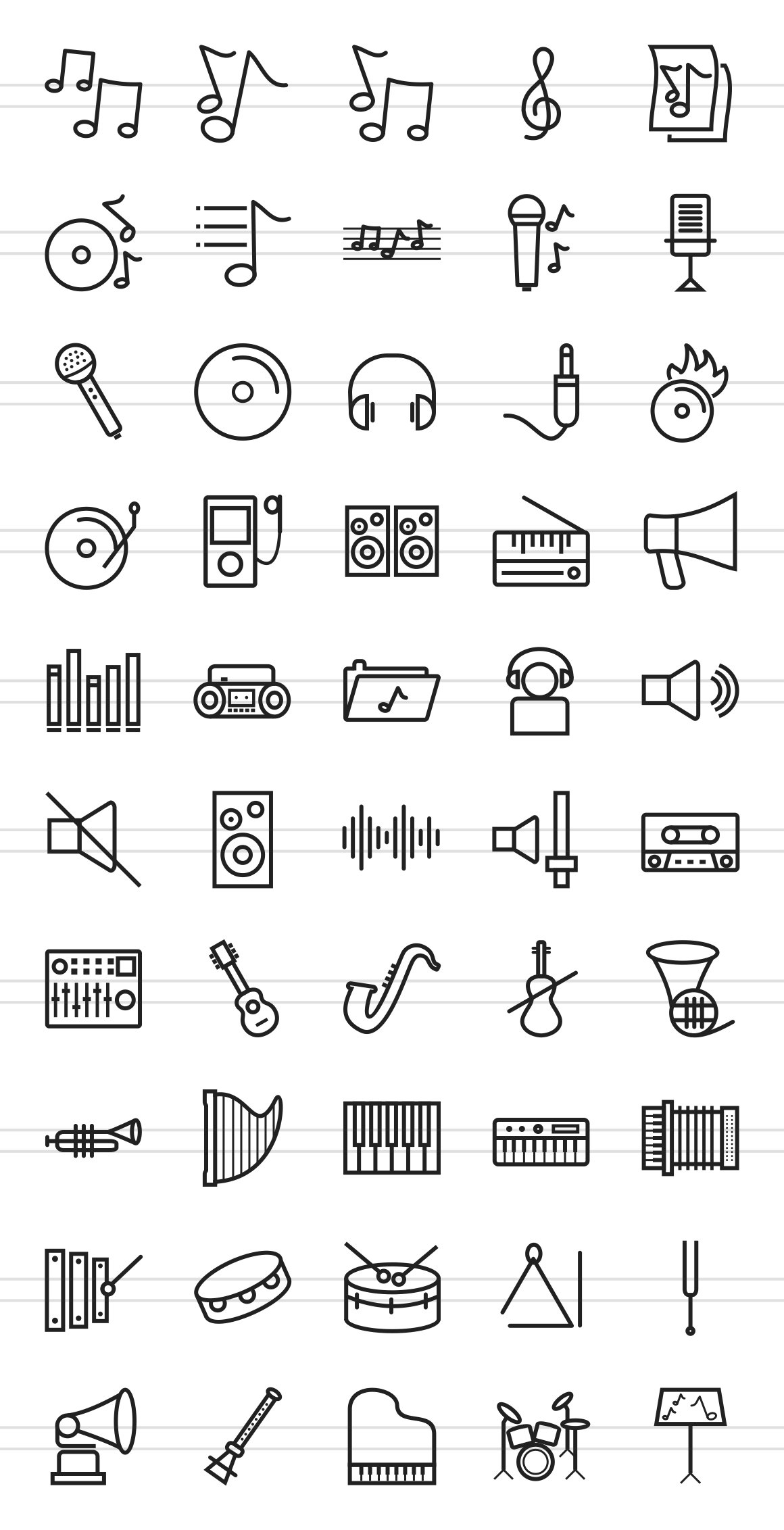 50 Music Line Icons preview image.
