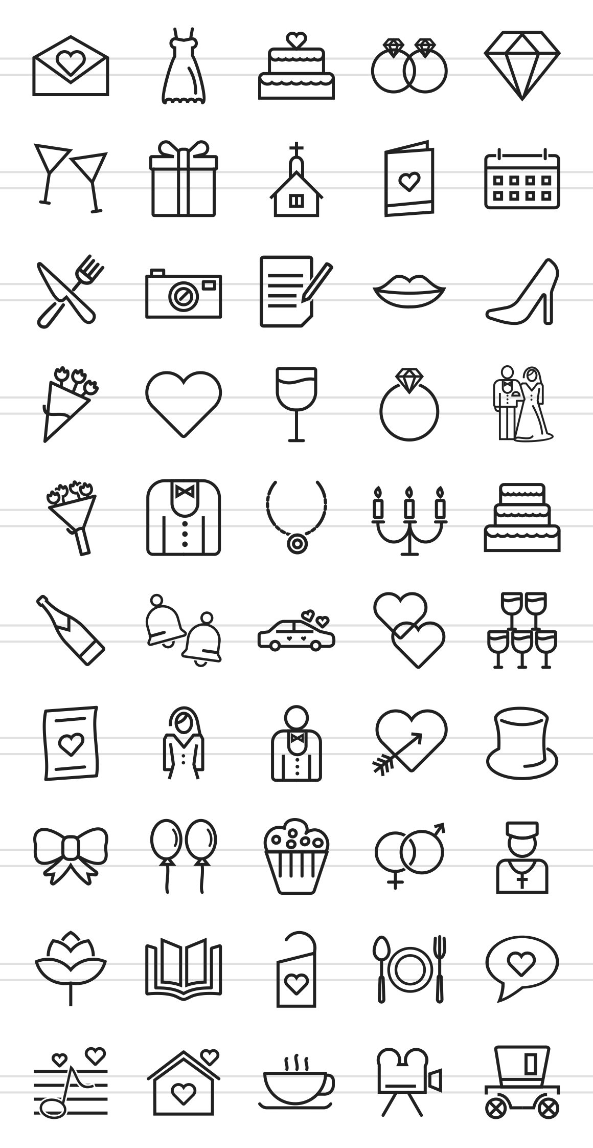 50 Wedding Line Icons preview image.