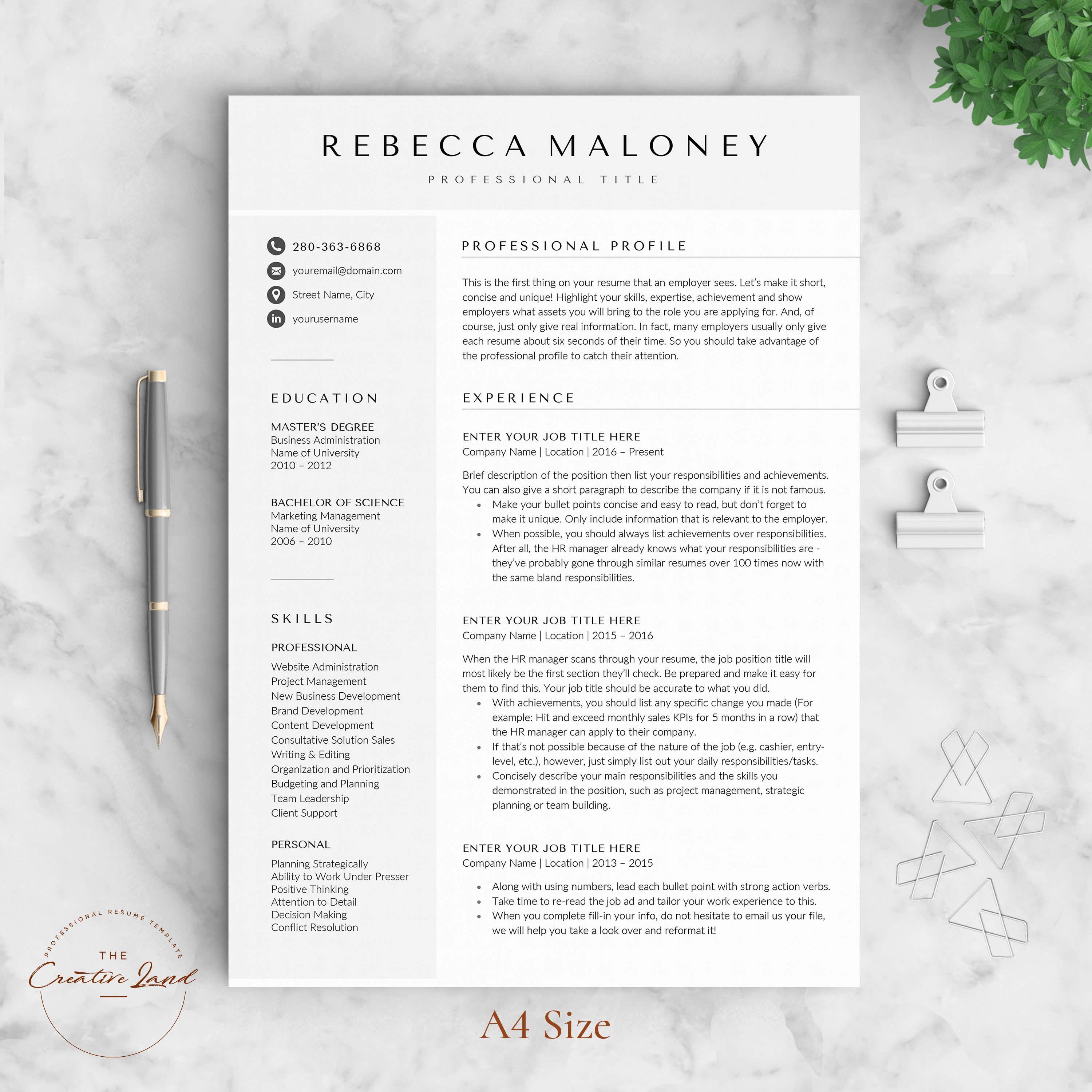 Professional resume template with a simple cover letter.